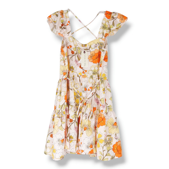 NWT B.O.G. Lottie & Holly Floral Tiered Mini Dress Sz. L [12] Pink Orange - Picture 2 of 6